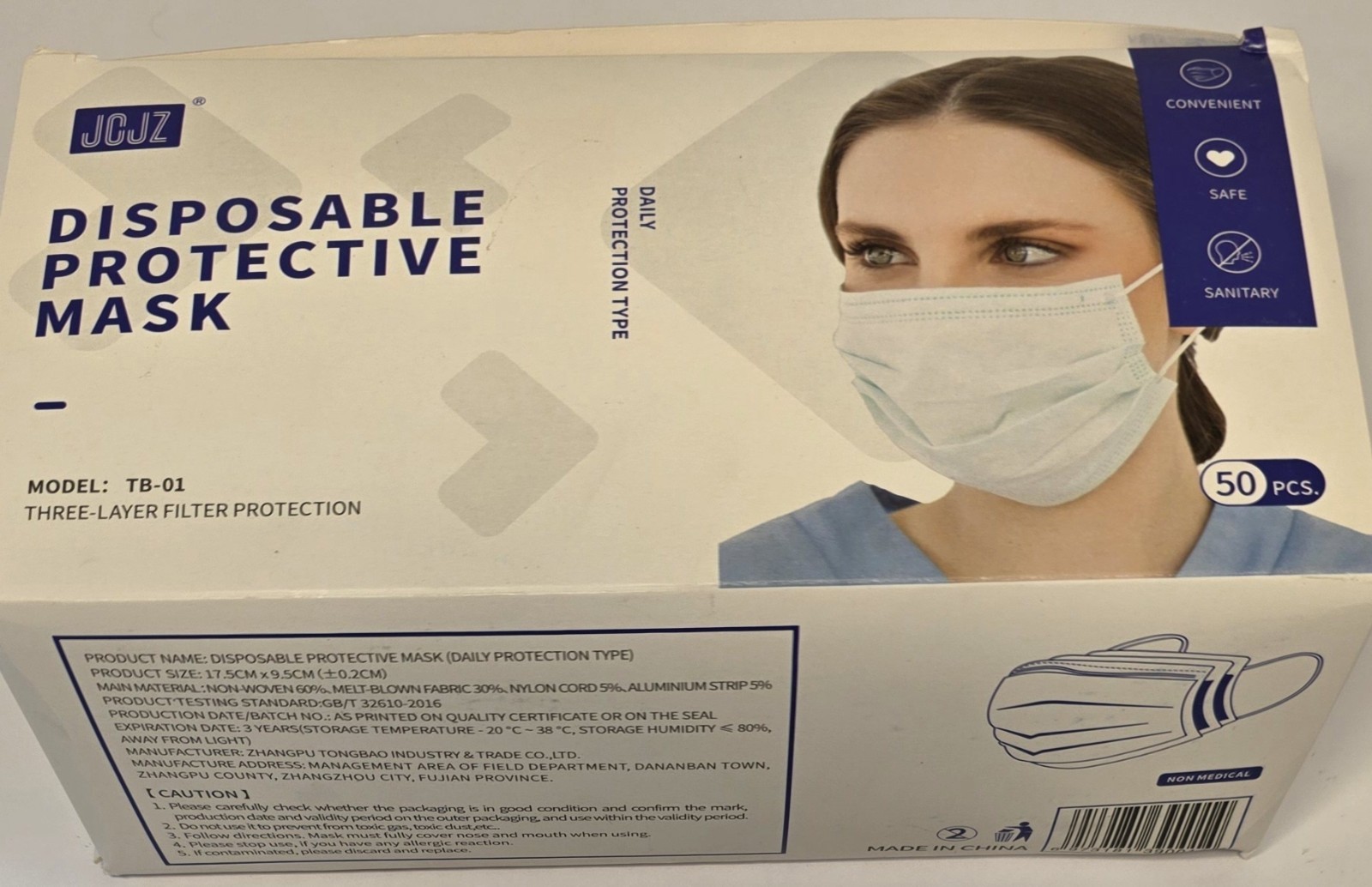 Disposable Protective Mask JCJZ Model TB-01 Three Layer Filter Protection