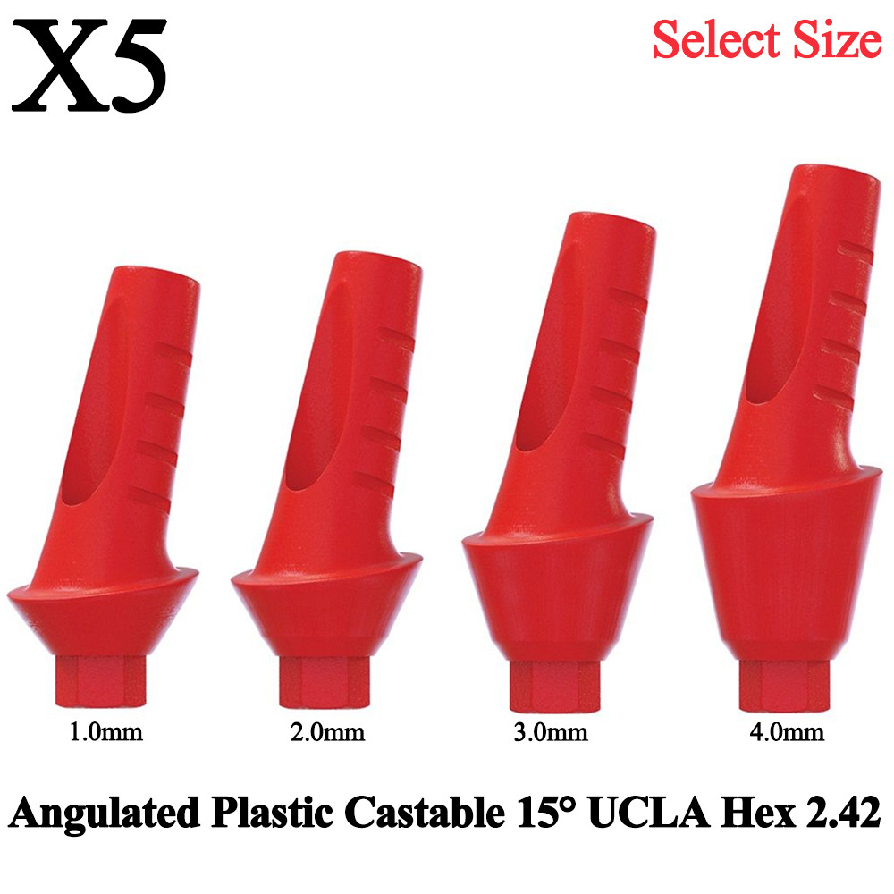 5x Angulated Anatomic Plastic Castable 15° UCLA Prosthetic Int Hex 2.42mm Dental