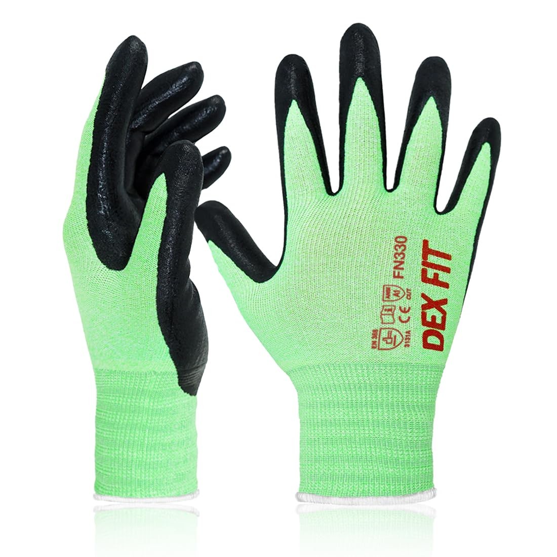 DEX FIT Nitrile Work Gloves FN330, 12 Pairs, 3D Comfort, Firm Grip, Thin, Washab