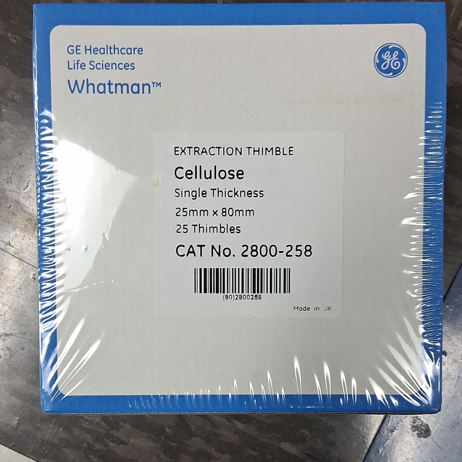 Whatman Extraction Thimble Cellulose 25mm x 80mm 25 Thimbles 2800-258 (34 boxes)
