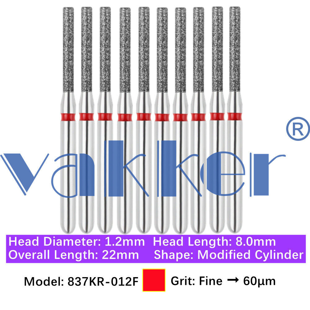 10pc Vakker Dental FG Diamond Burs Flat/Round End Cylinder Polishing Bur 835 838