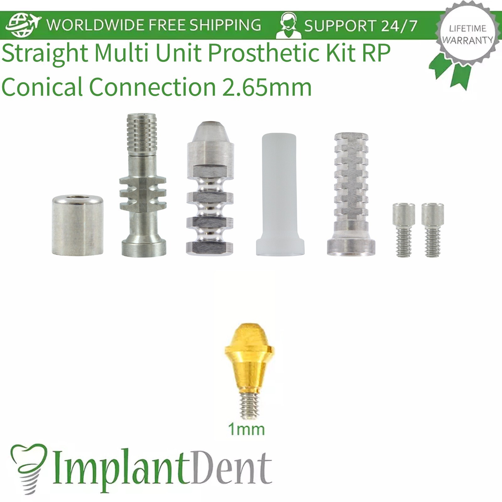 1x Dental Straight Multi Unit Titanium Sleeve Set Regular Platform Hex 2.65mm