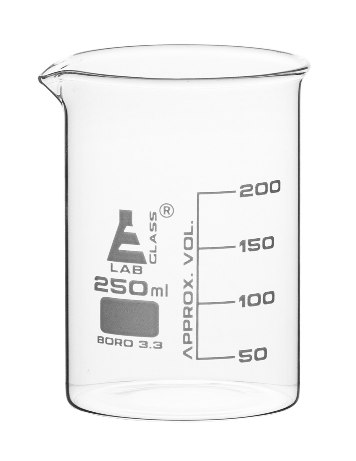 Beaker, 250ml – Low Form – 50ml Graduations – Borosilicate Glass – Eisco Labs