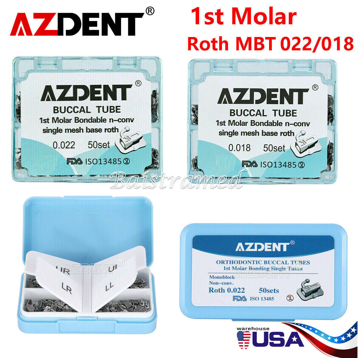 AZDENT Dental Orthodontic Buccal Tube 1st Molar Roth/MBT 018/022 Bondable