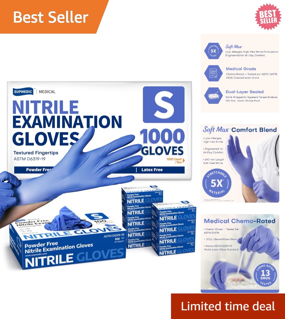 Versatile Nitrile Exam Gloves, Small, 1000 ct – Perfect for Medical & Food Use