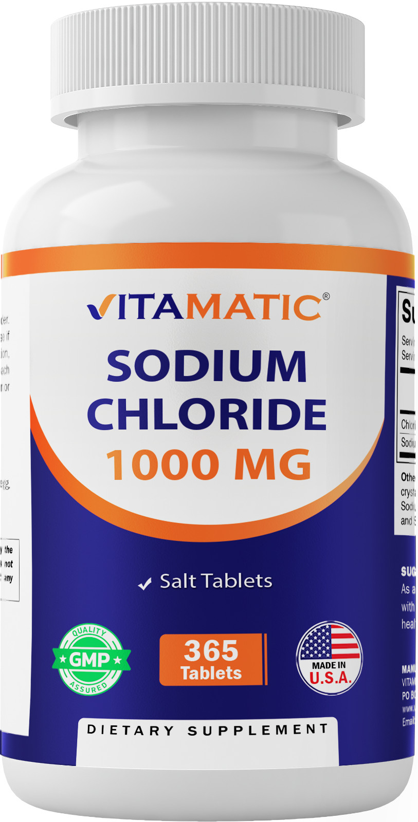 Vitamatic Sodium Chloride 1000mg, 365 Tablets – Salt Tablets, Non-GMO, Gluten F