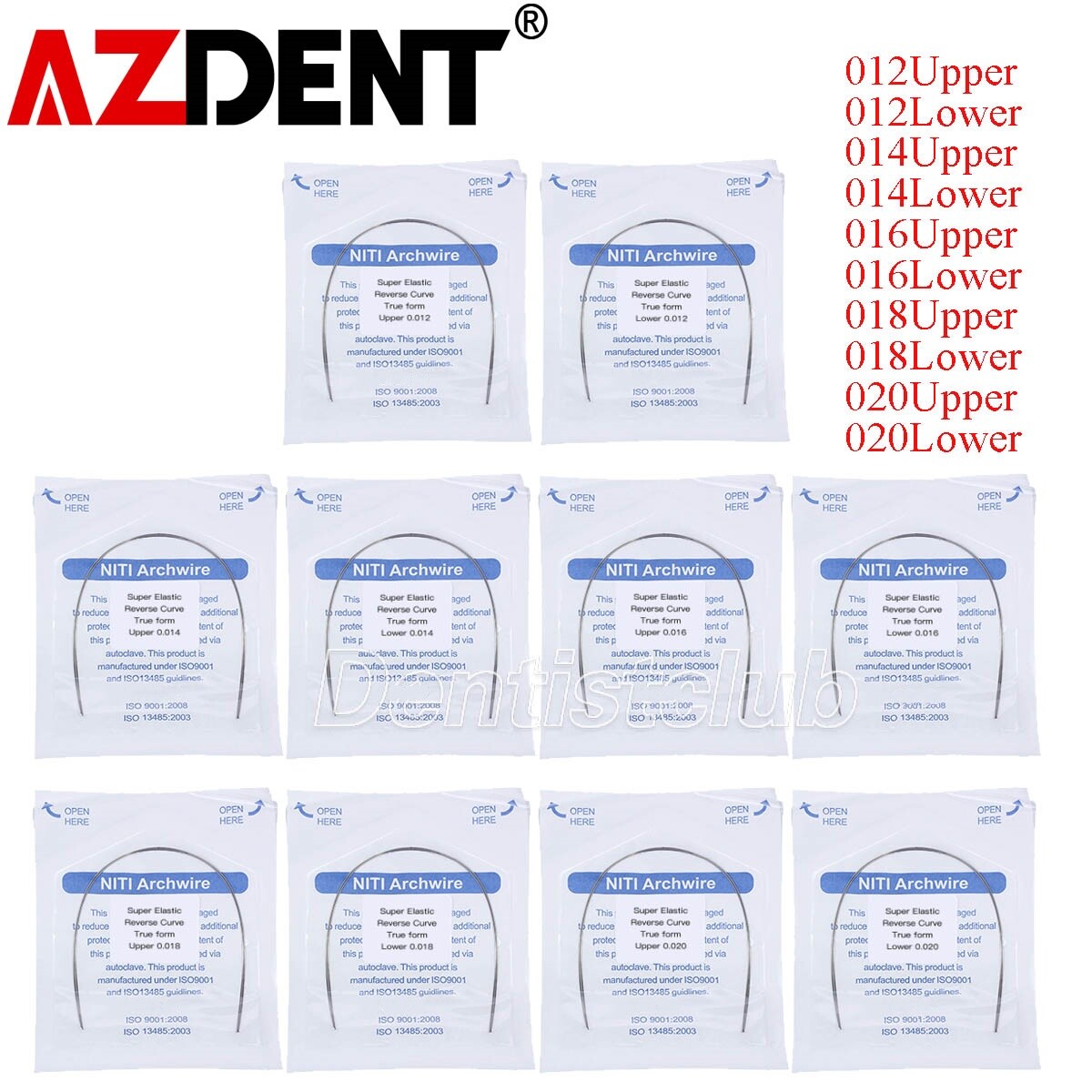 AZDENT Dental Ortho Super Elastic Niti Reverse Curve Round Arch Wires True Form