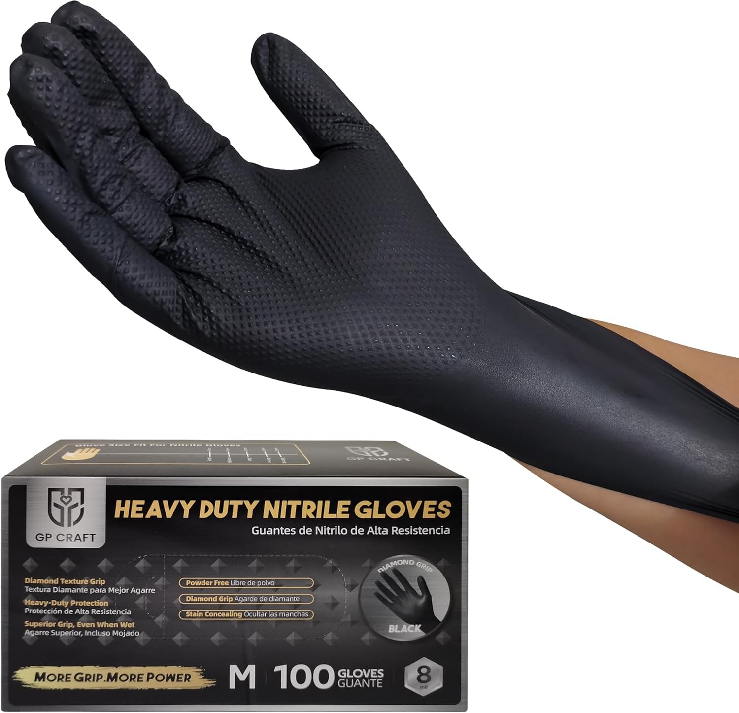 Heavy Duty Nitrile Gloves 8mil, Black Puncture Resistant Industrial Grade, 100