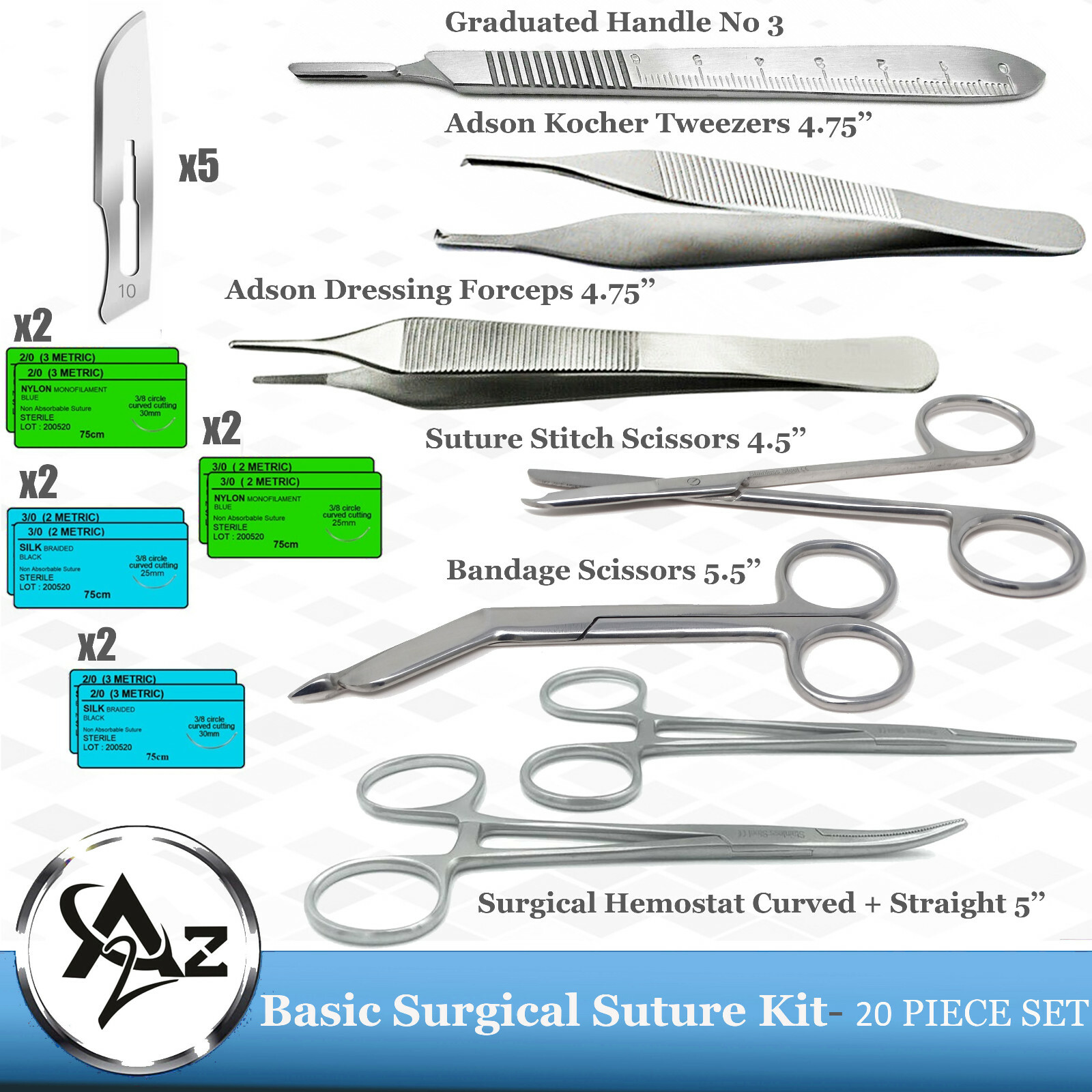 20 pcs Basic Suture Practice Kit First Aid Set Emergency Trauma Survival Pack