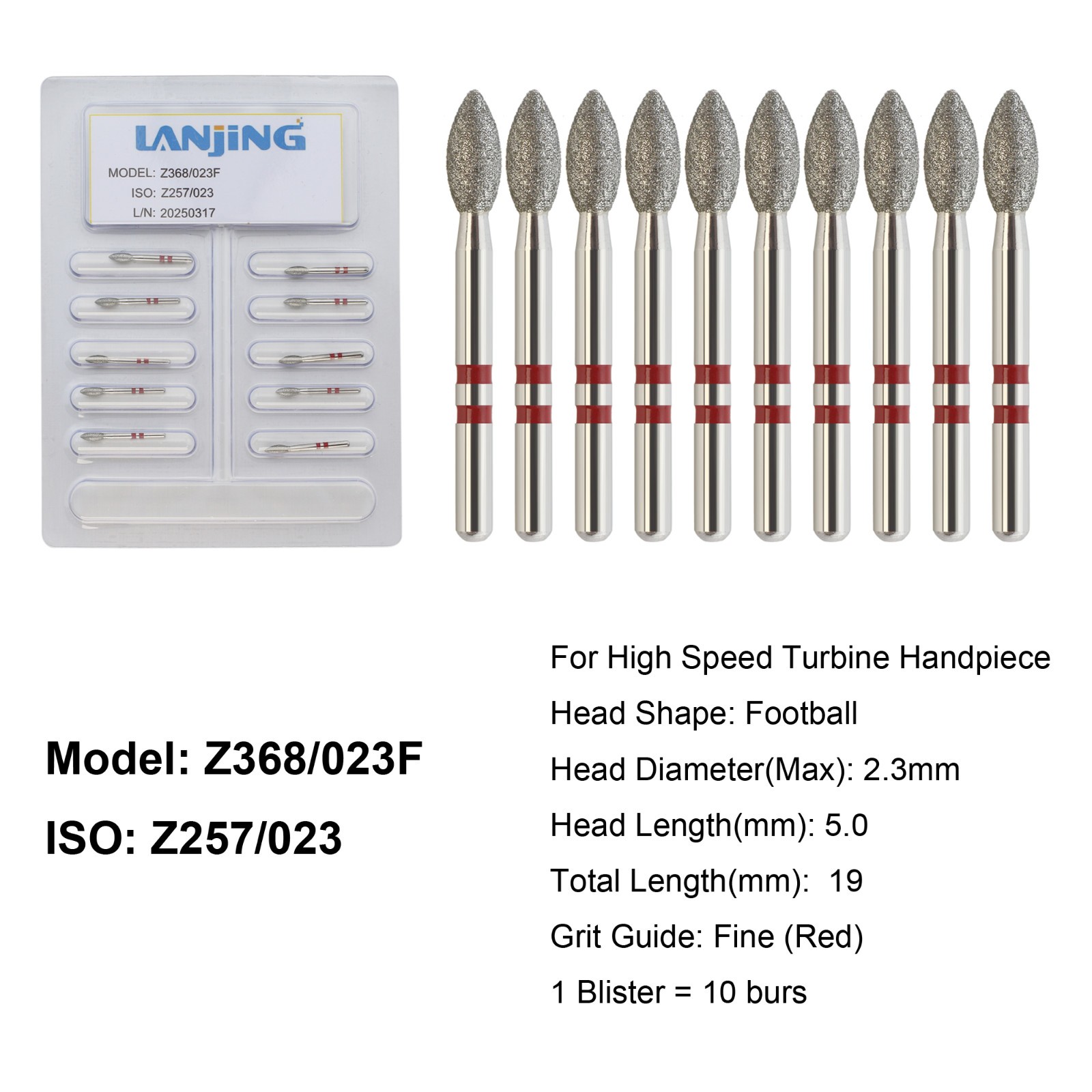 Dental Zirconia Diamond Burs FG Round End Taper Football Round Ball Fine Medium