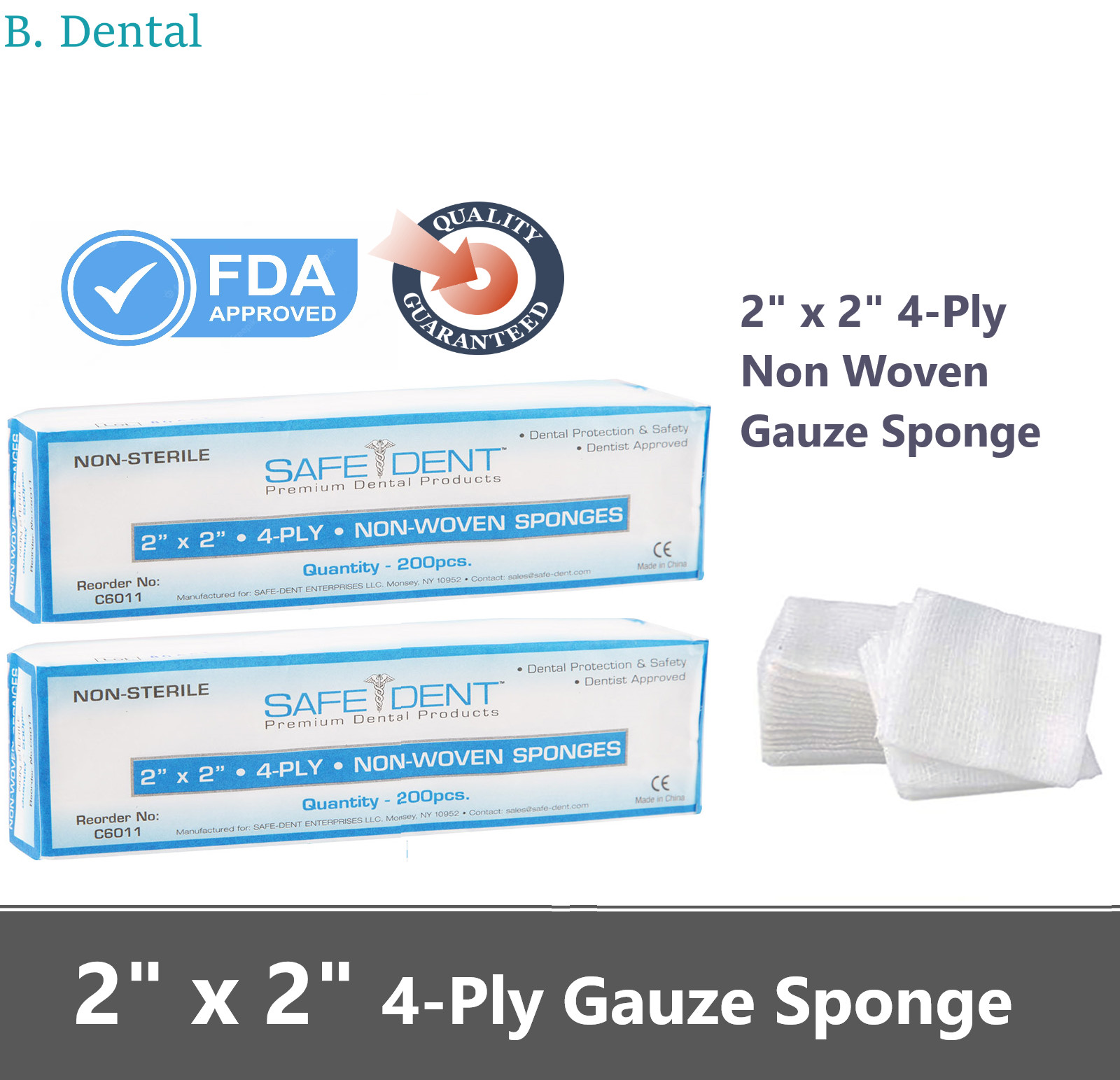 2×2 Dental Gauze Pads, Squares for First Aid Sponges, Non Woven Medical Wipes