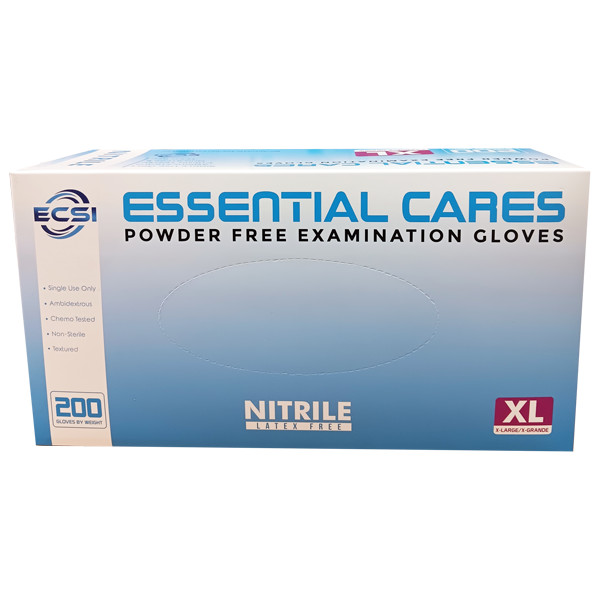 200 pcs/box Nitrile Exam Gloves Powder-Free, X-Large, 3.5mil, 1/4/10 boxes, ECS