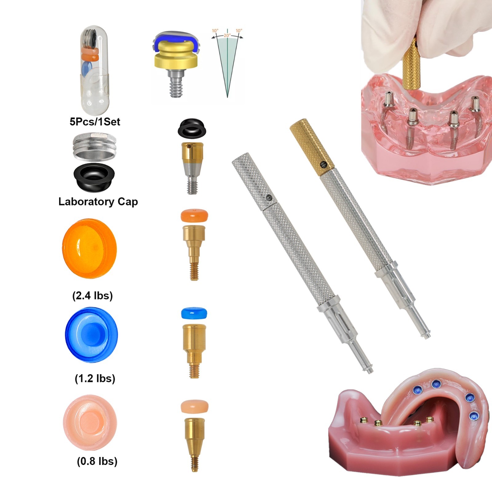 Locator Retention Caps Core Tool & Novaloc Inserts Tool Kit Dental Overdenture