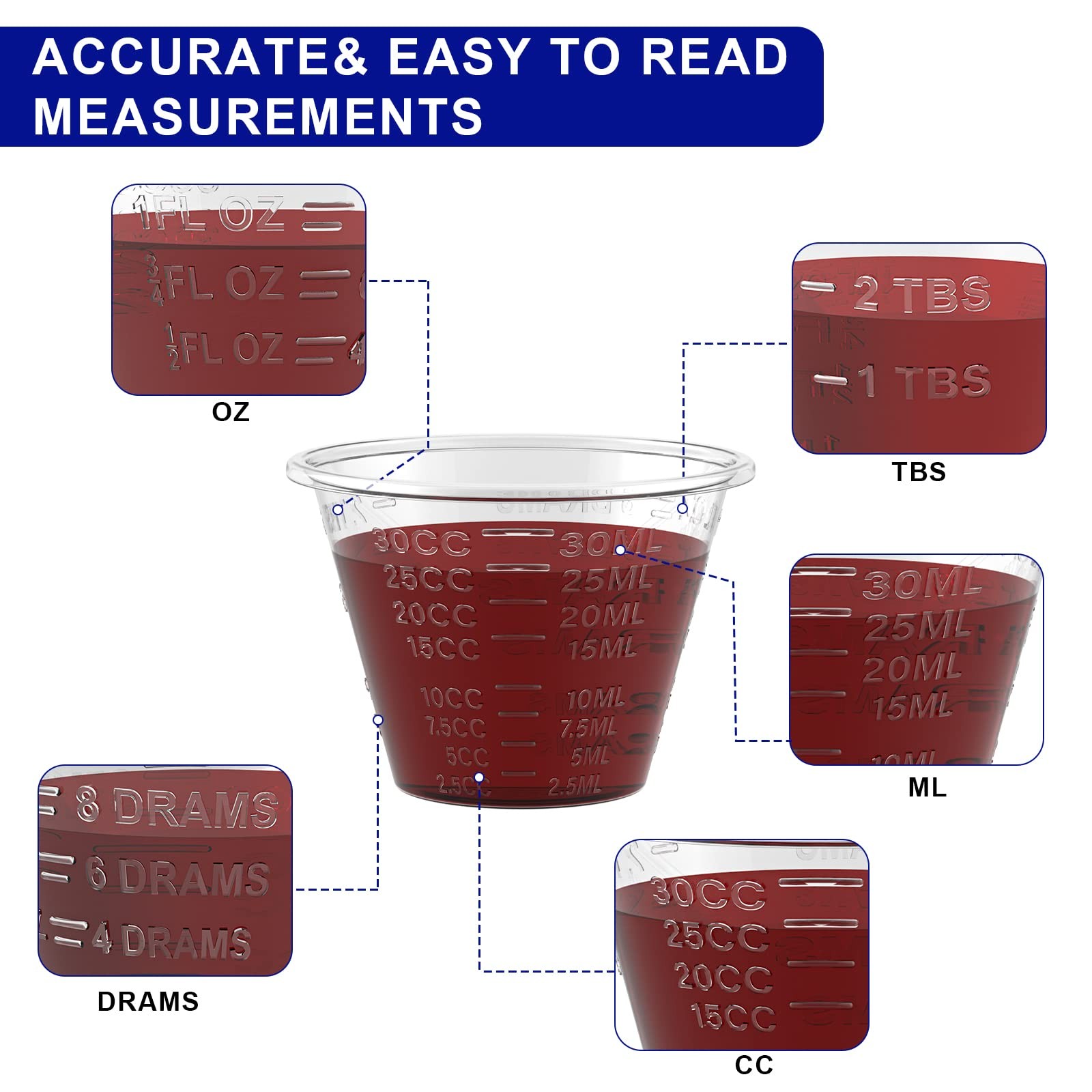 ReliMedPro Disposable Medicine Cups Graduated, 1 oz-Thickened, Translucent