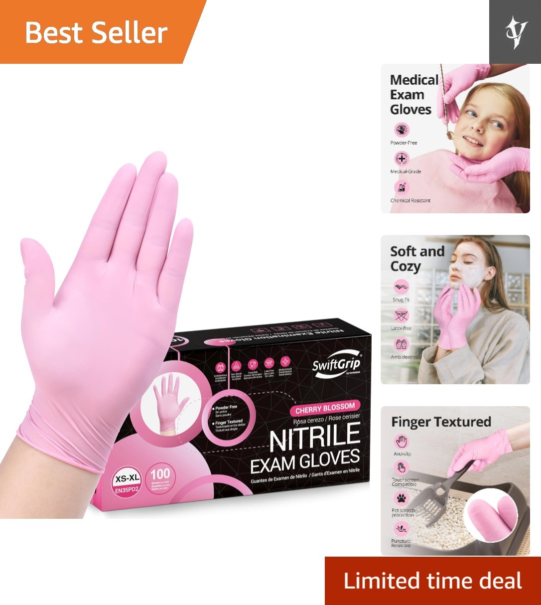 Lightweight Pink Disposable Nitrile Gloves – 3-mil, Waterproof, 100-Count Pack