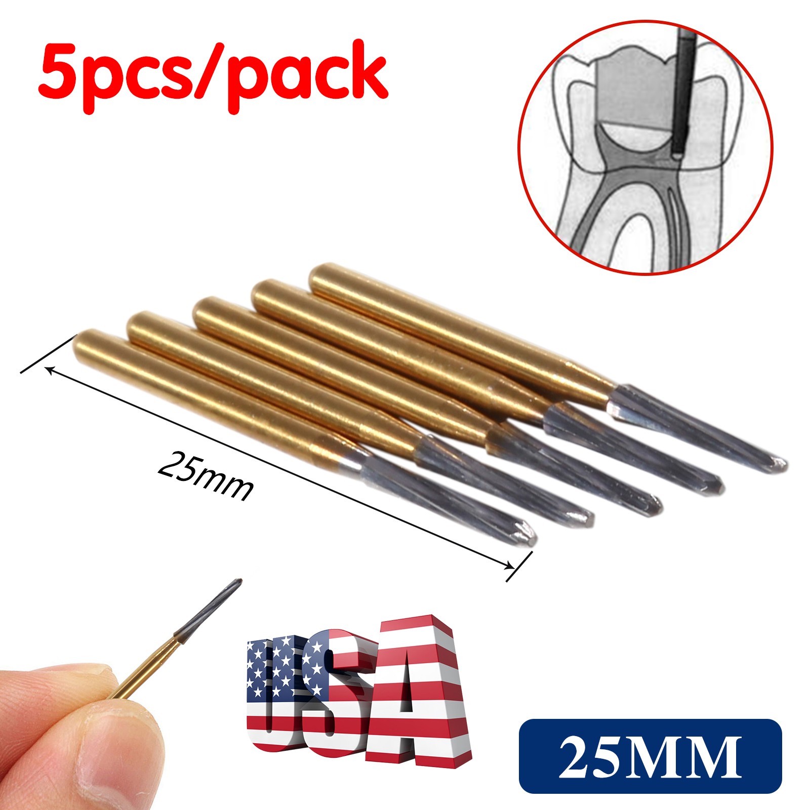 5Pcs Dental Endo-Z Titanium Tungsten Carbide High Speed Cutting Burs FG 1.60mm
