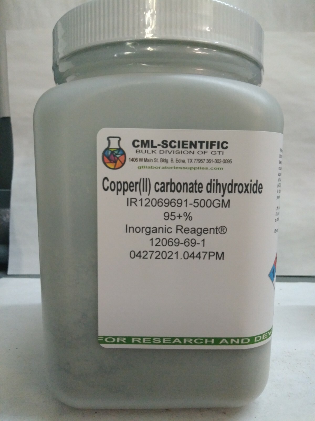 Copper(II) carbonate dihydroxide, 95+%, Inorganic Reagent® 500g