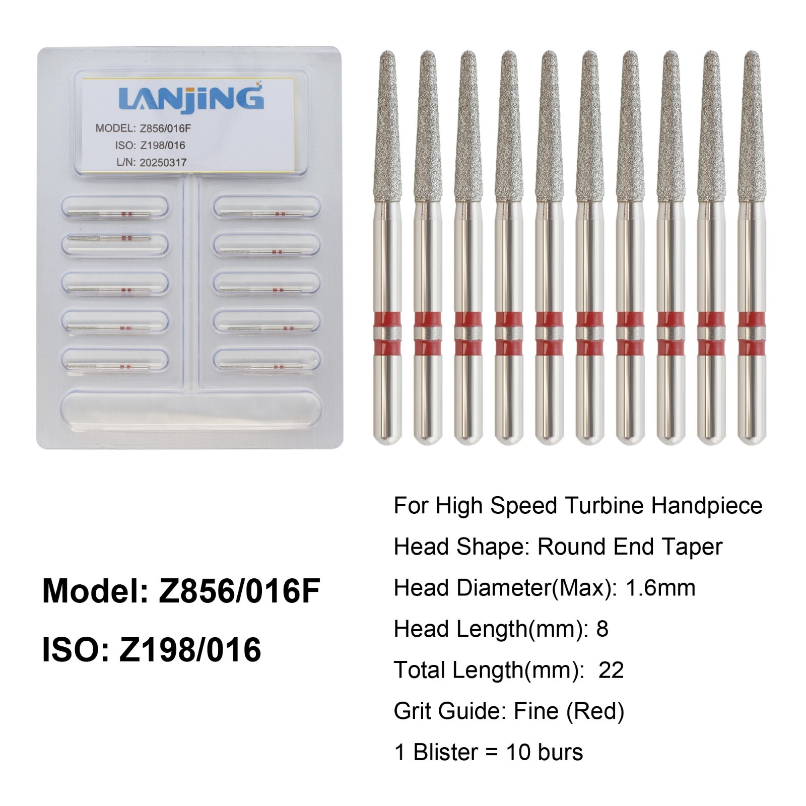 Dental Zirconia Diamond Burs FG Round End Taper Cylinder Football Fine Medium
