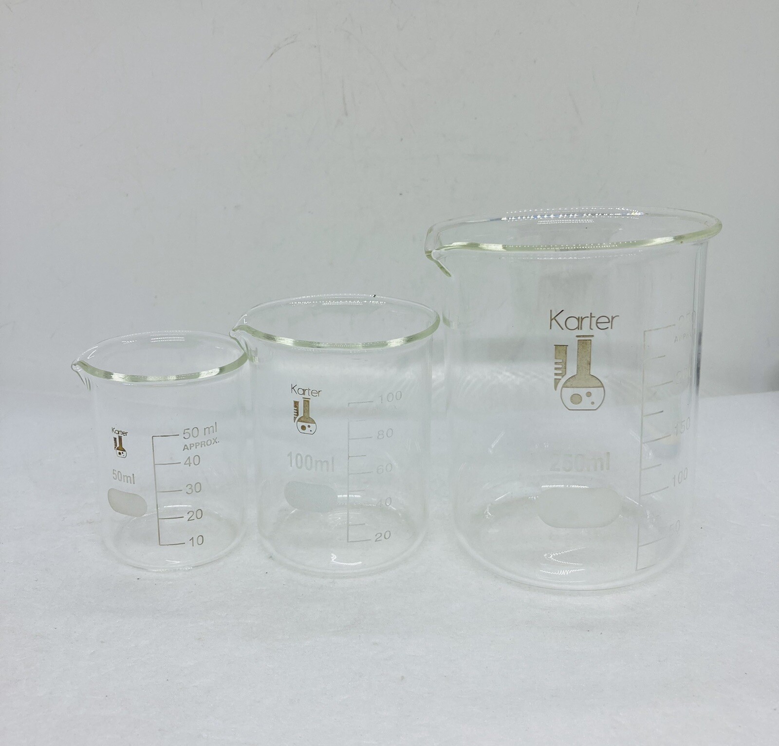 Karter Scientific Glass Beaker 3 Piece Set – 50ML 100ML 250ML Lab Test School 00