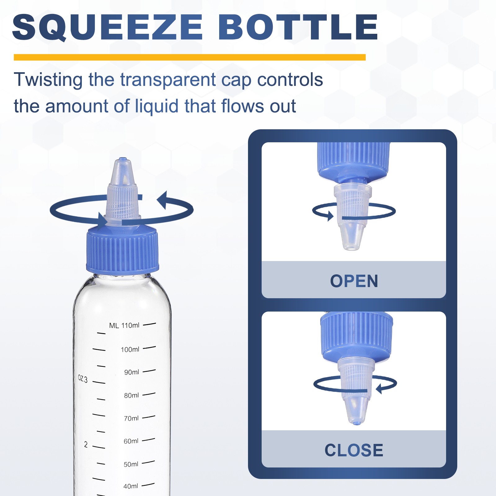 3 Pcs 110ml (4oz) Plastic Dispensing Bottle with Twist Cap, Transparent/Blue