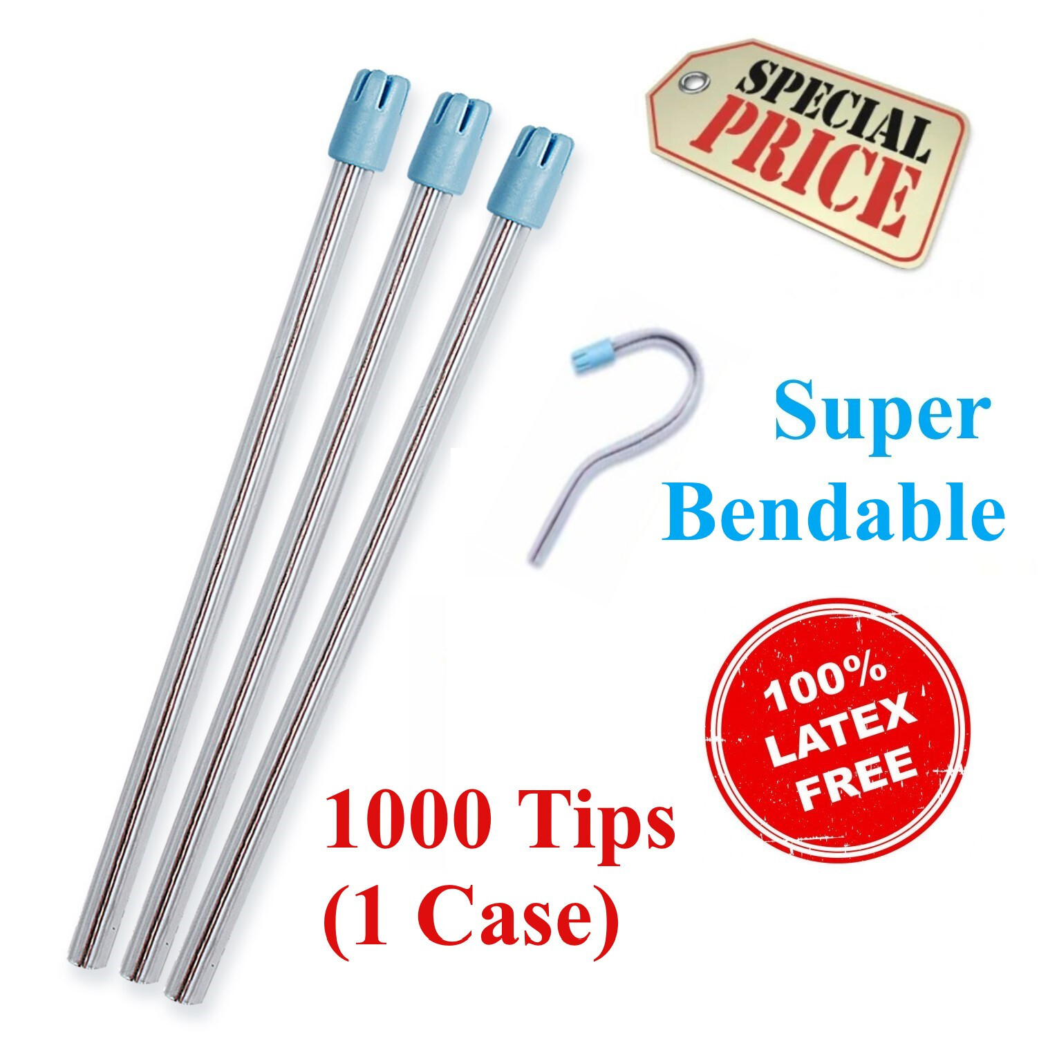 1000 (10 Bags) Clear Blue Dental Saliva Ejectors Ejector Disposable Suction Tips