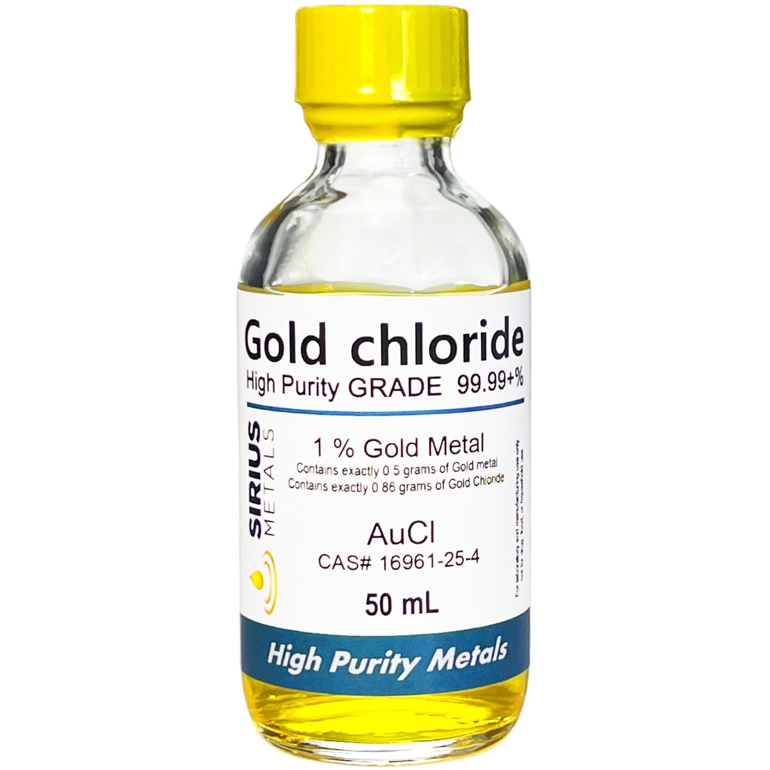 Gold Chloride – 1.725% as HAuCl4 (1.0% as Gold metal) – 50 mL in Glass Bottle