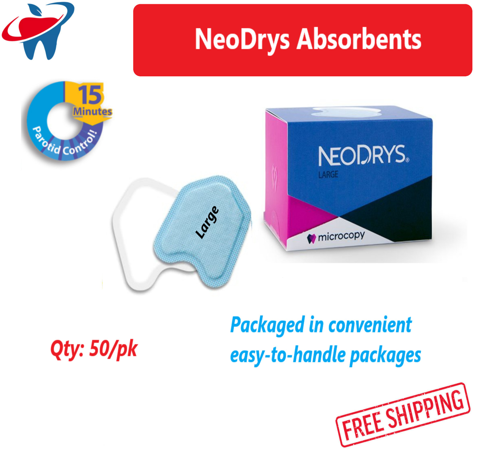 Dental NeoDrys Absorbents Dry Corner Saliva Cotton Roll Substitute S, L -50/Box