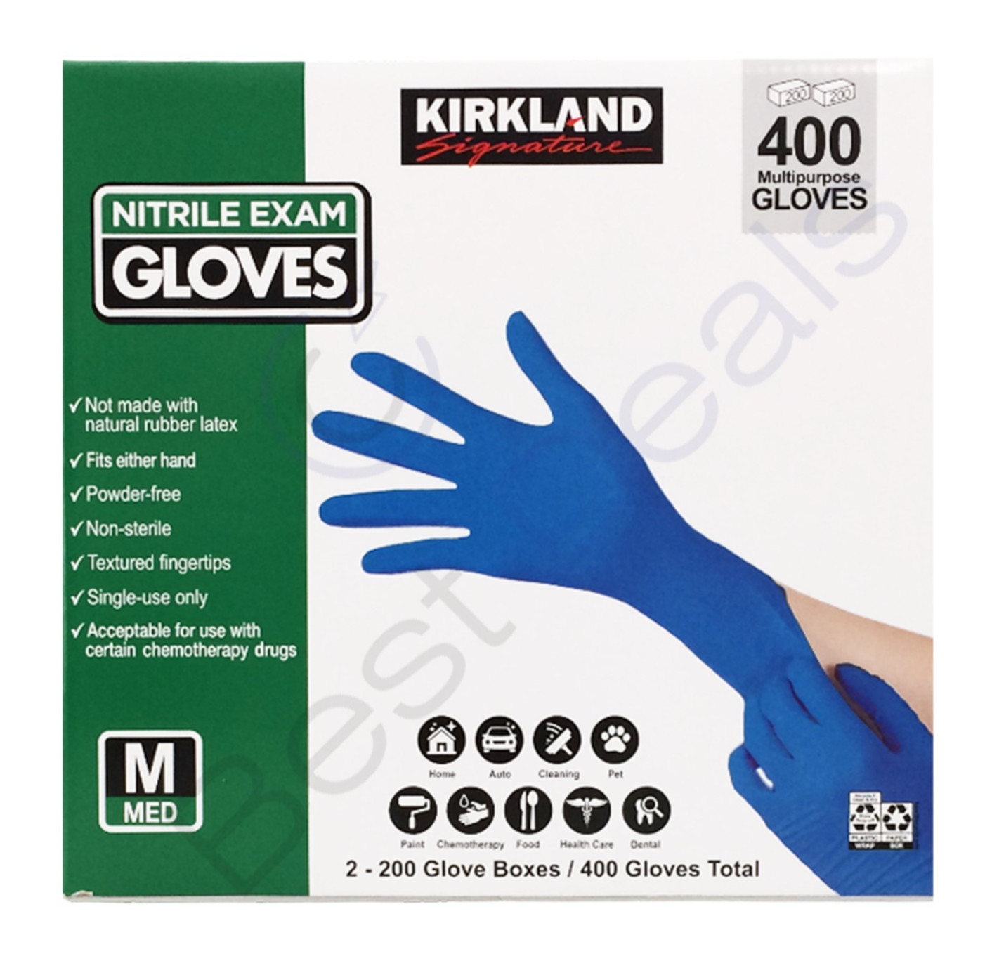 Kirkland Signature Nitrile Exam Powder Free Exam Gloves Size Medium 400 Count