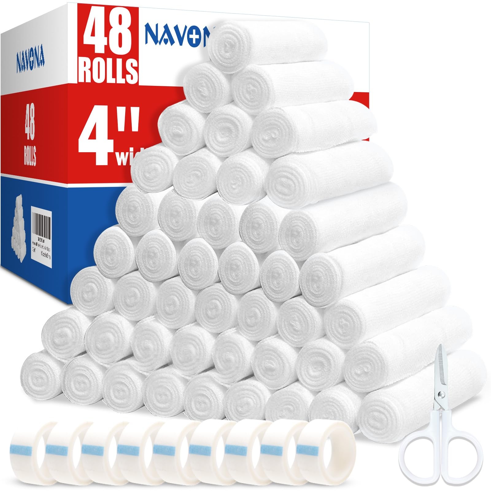 Navona 48 Pack Gauze Rolls 4 in x 4.1 Yards, 4 Inch x yards, of 48