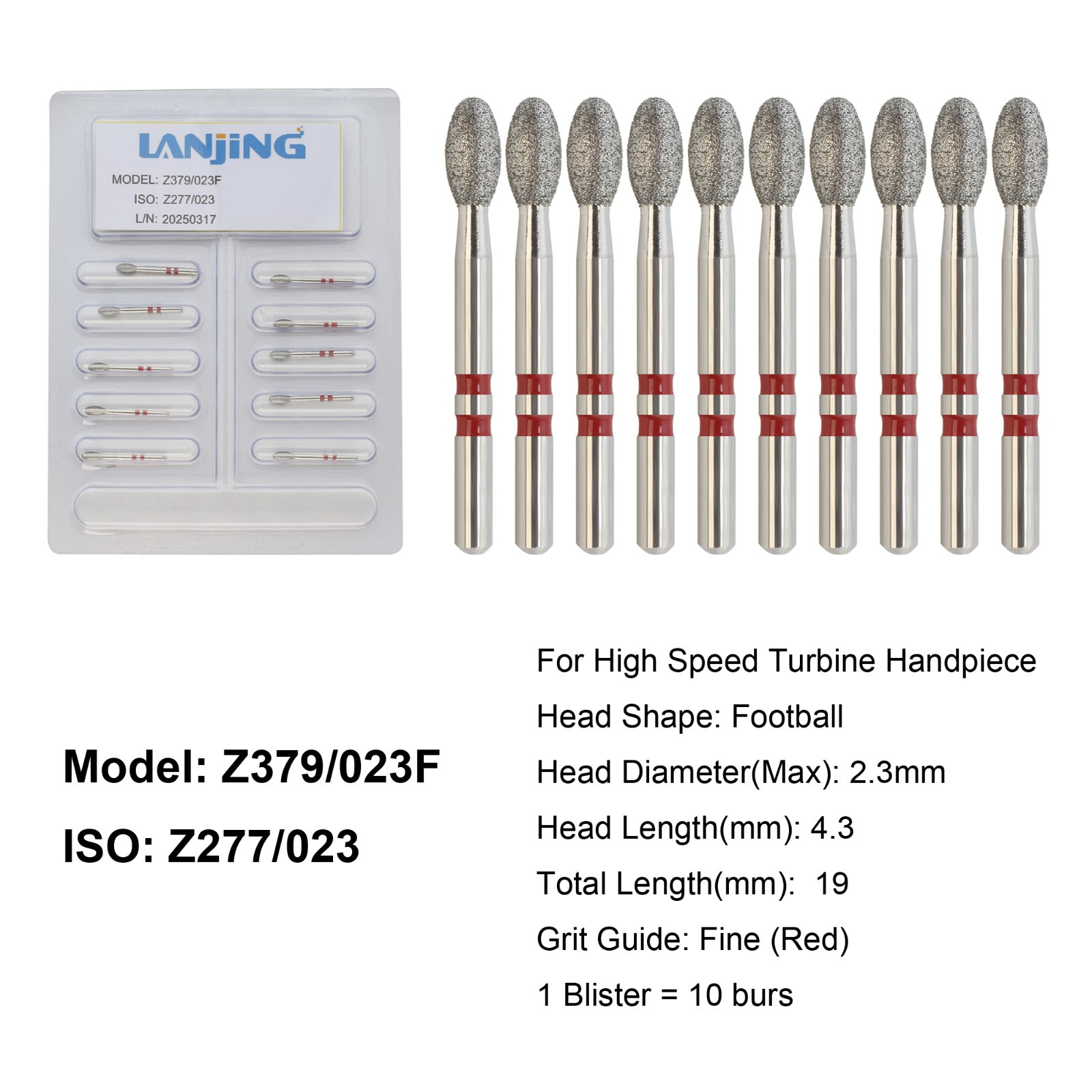 Dental Zirconia Diamond Burs FG Round End Taper Football Round Ball Fine Medium
