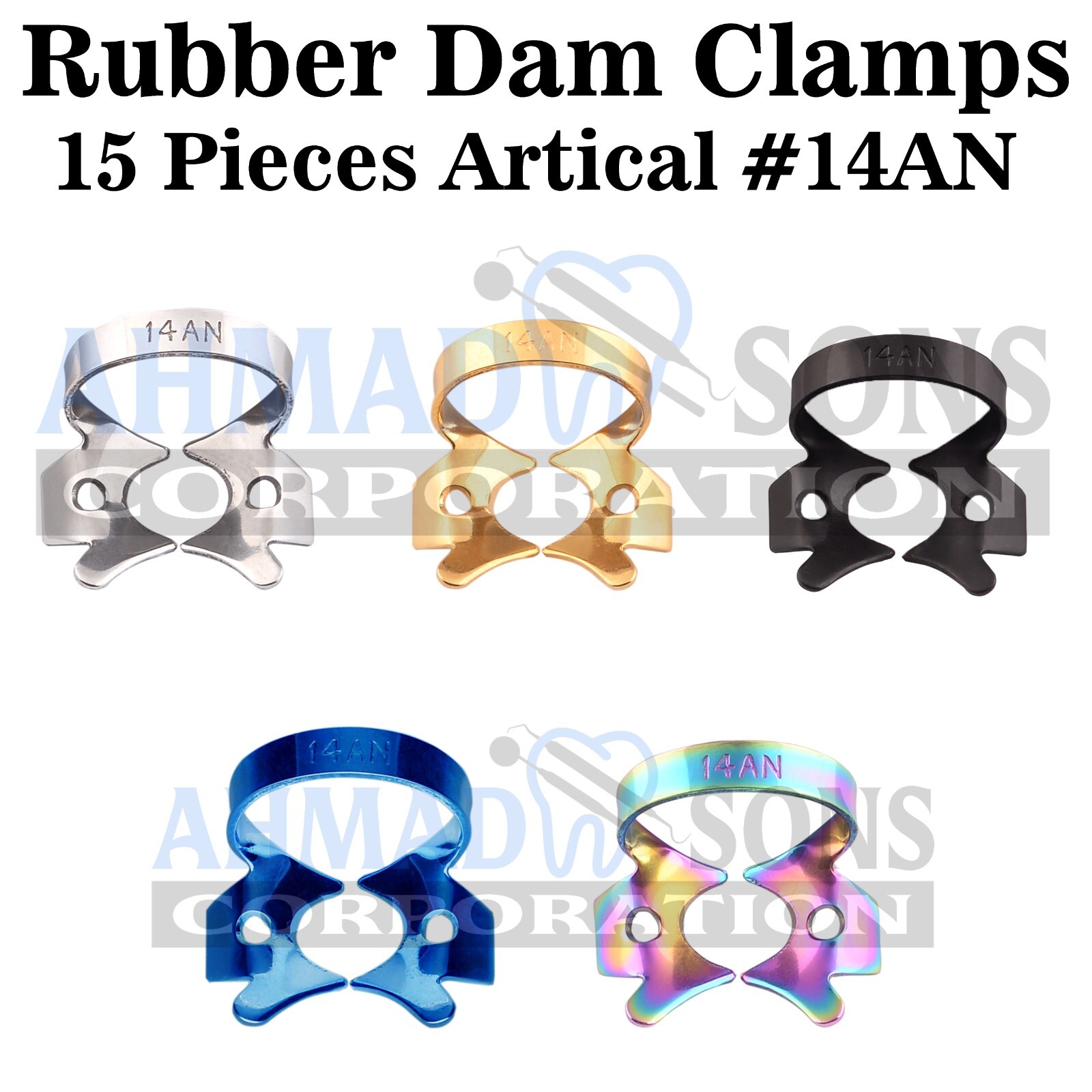 15 Piece Dental Instruments Rubber Dam Clamps #14AN Endodontics Maxillary Molars