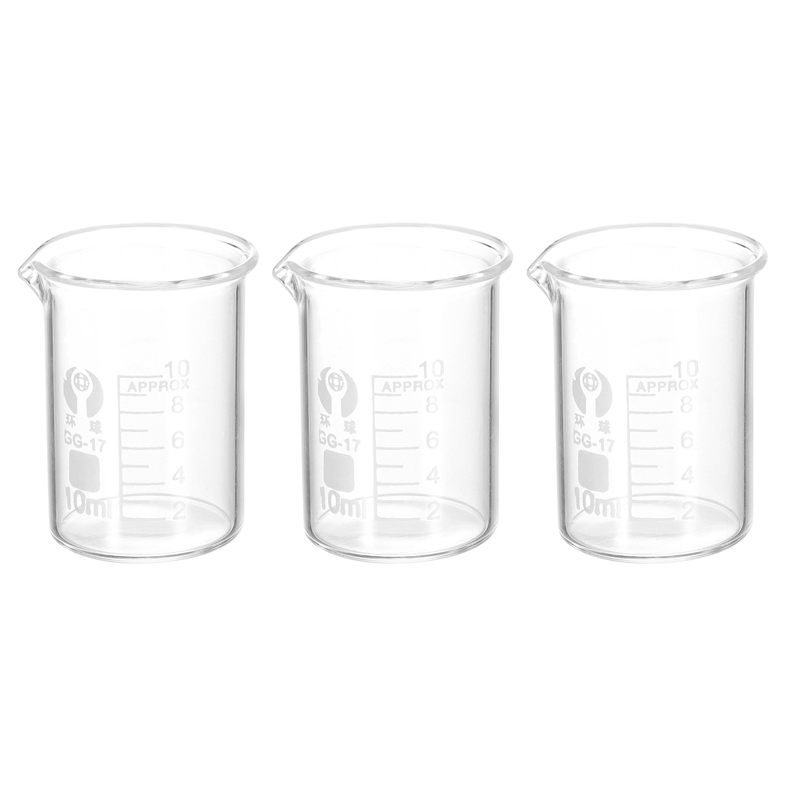 3Pcs 10ml Low Form Glass Beaker 3.3 Glass Graduated Measuring Cups