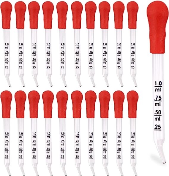 20 Medicine, Art, Essential Oils, Eye Dropper, Graduated 3-3/4” Curved Tip 1 ml