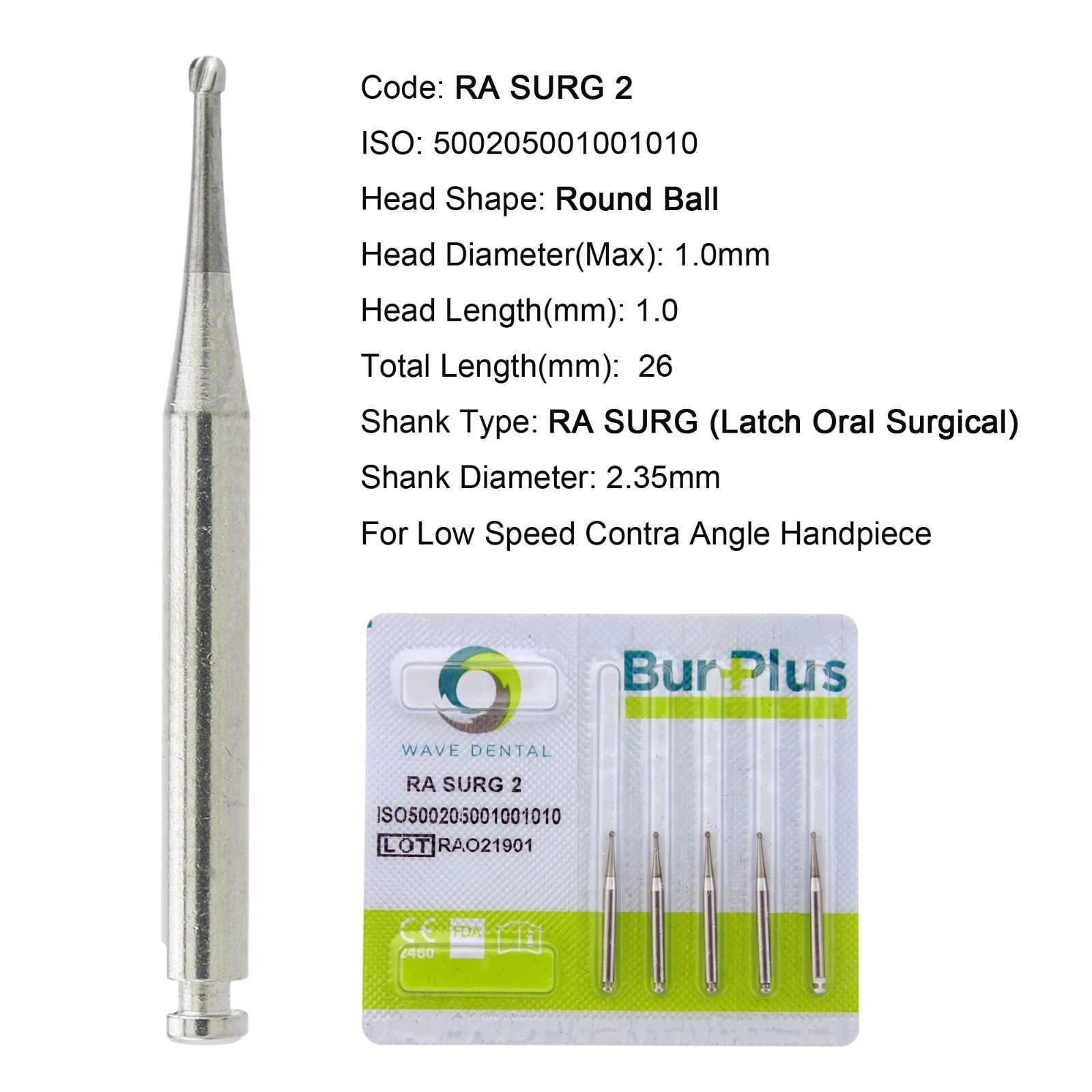 WAVE Dental Surgical Latch Carbide Burs Round Slow Speed RA SURG 2 4 5 6 8 557