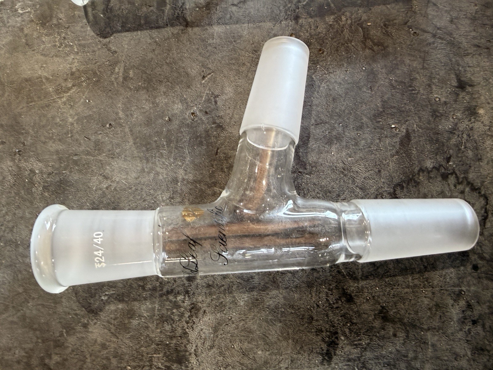 Lot Of 2 – Chemglass Gold Leaf Lab Glass Adapters Connection Distillation 24/40