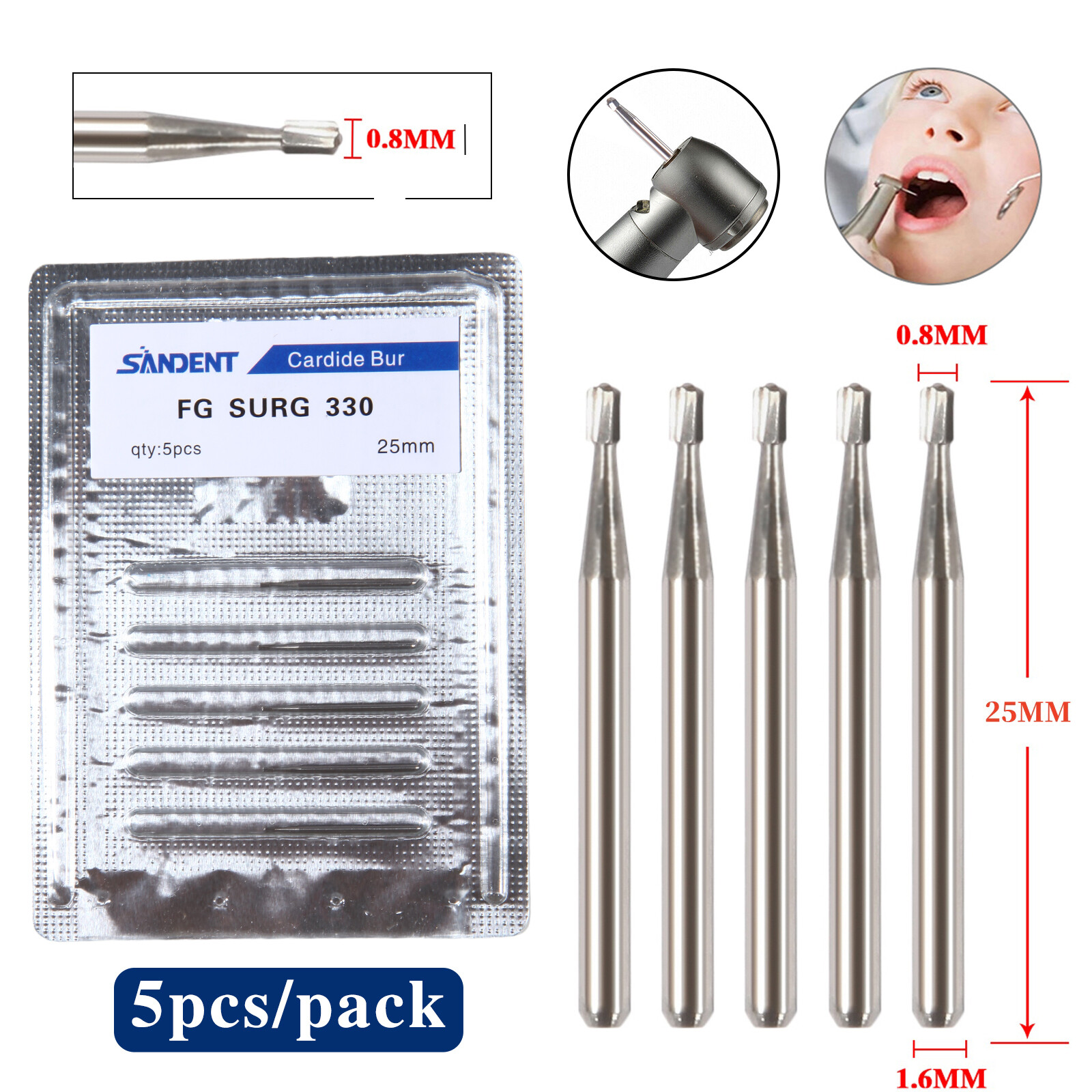 5-50PCS Dental Pear Shape Surgical Carbide Burs FG SURG 330 25mm High Speed SA