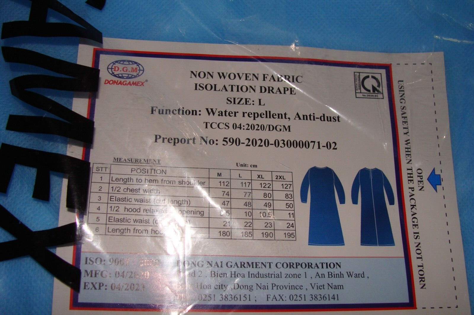 LOT – 20 Disposable Non-Woven Isolation drape TCCS 04-:2020/DGM. Large NEW