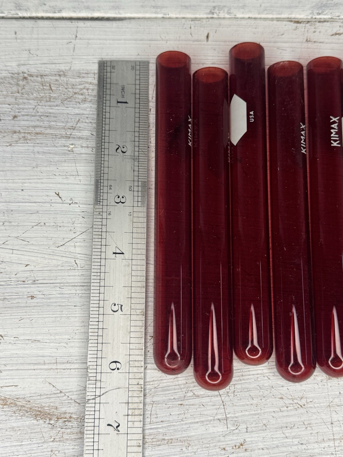 Vintage Test Tubes, KIMAX Borosilicate (Pyrex) glass Ruby Red Colored Glass 8