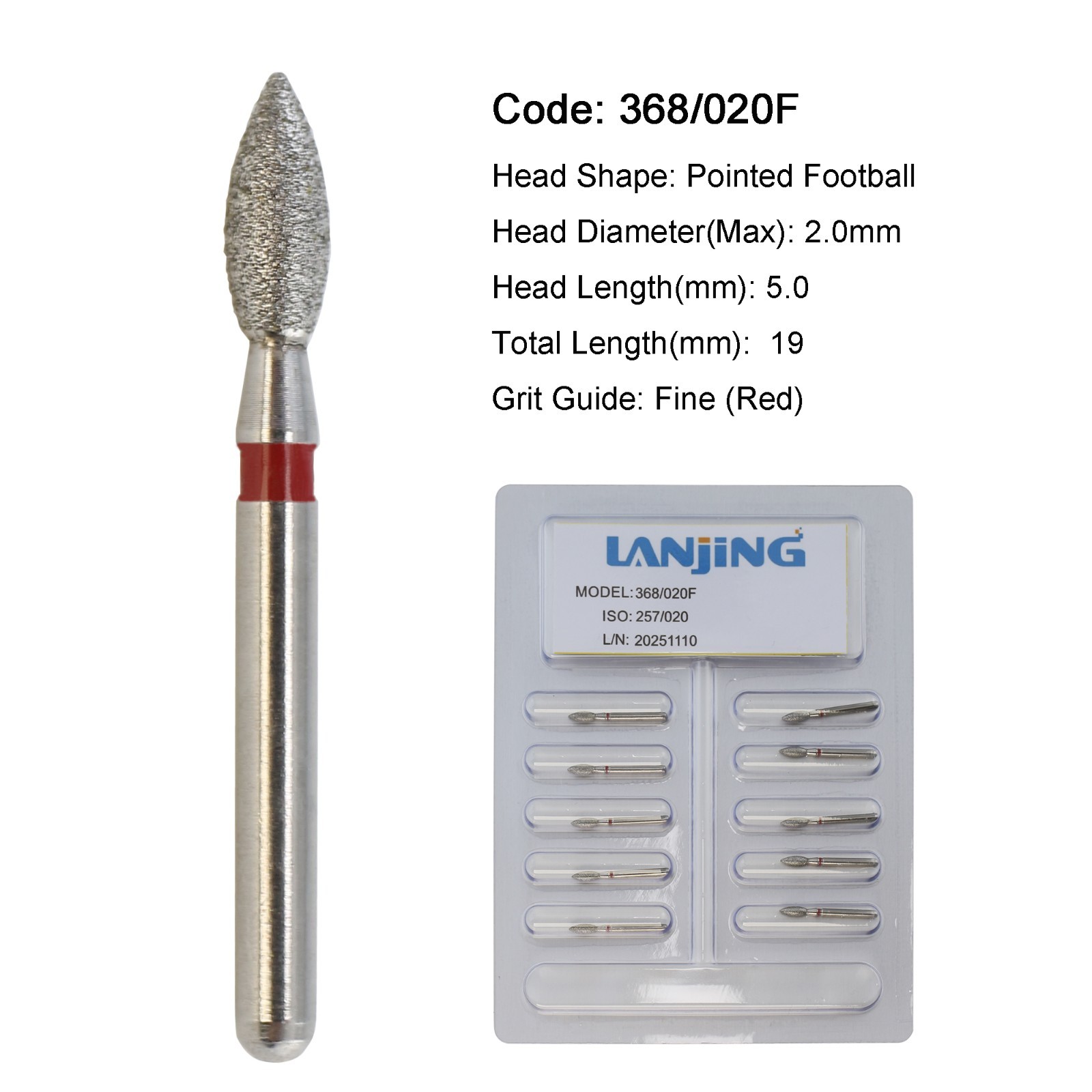 Dental Burs Diamond Egg Football Bur FG 1.6mm High Speed Friction Grip 379 368