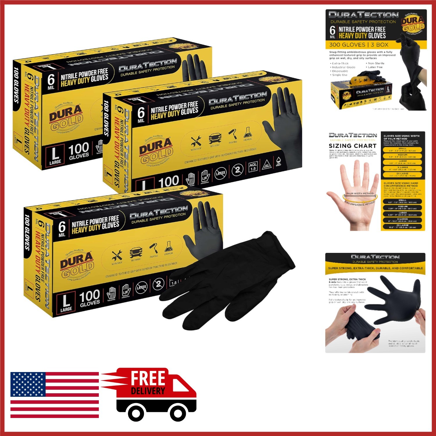 Black Nitrile Gloves 100 Count Large Heavy Duty Disposable for Food Handling