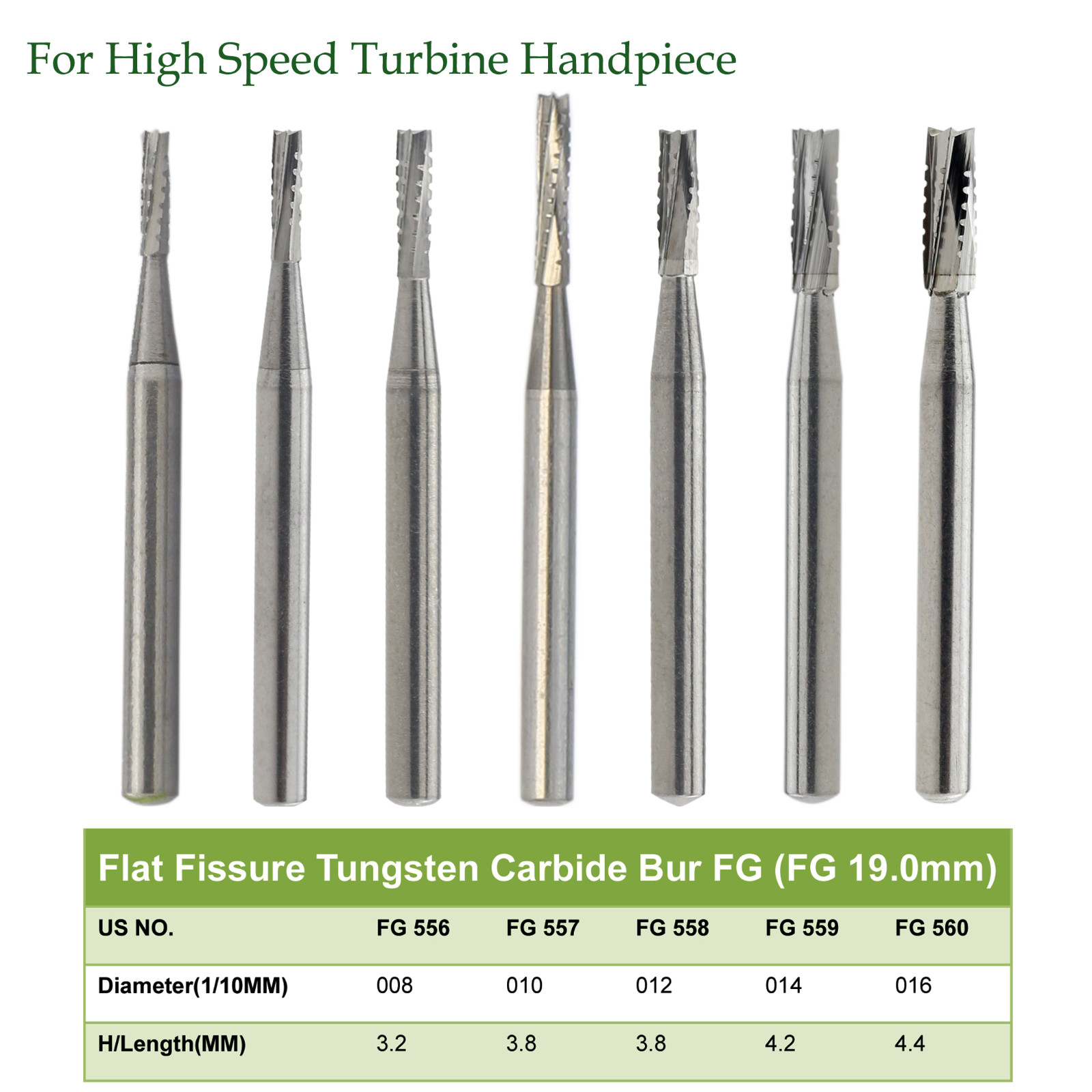 Dental Straight Fissure Carbide Burs FG Drill Bit FG 555 556 557 557L High Speed