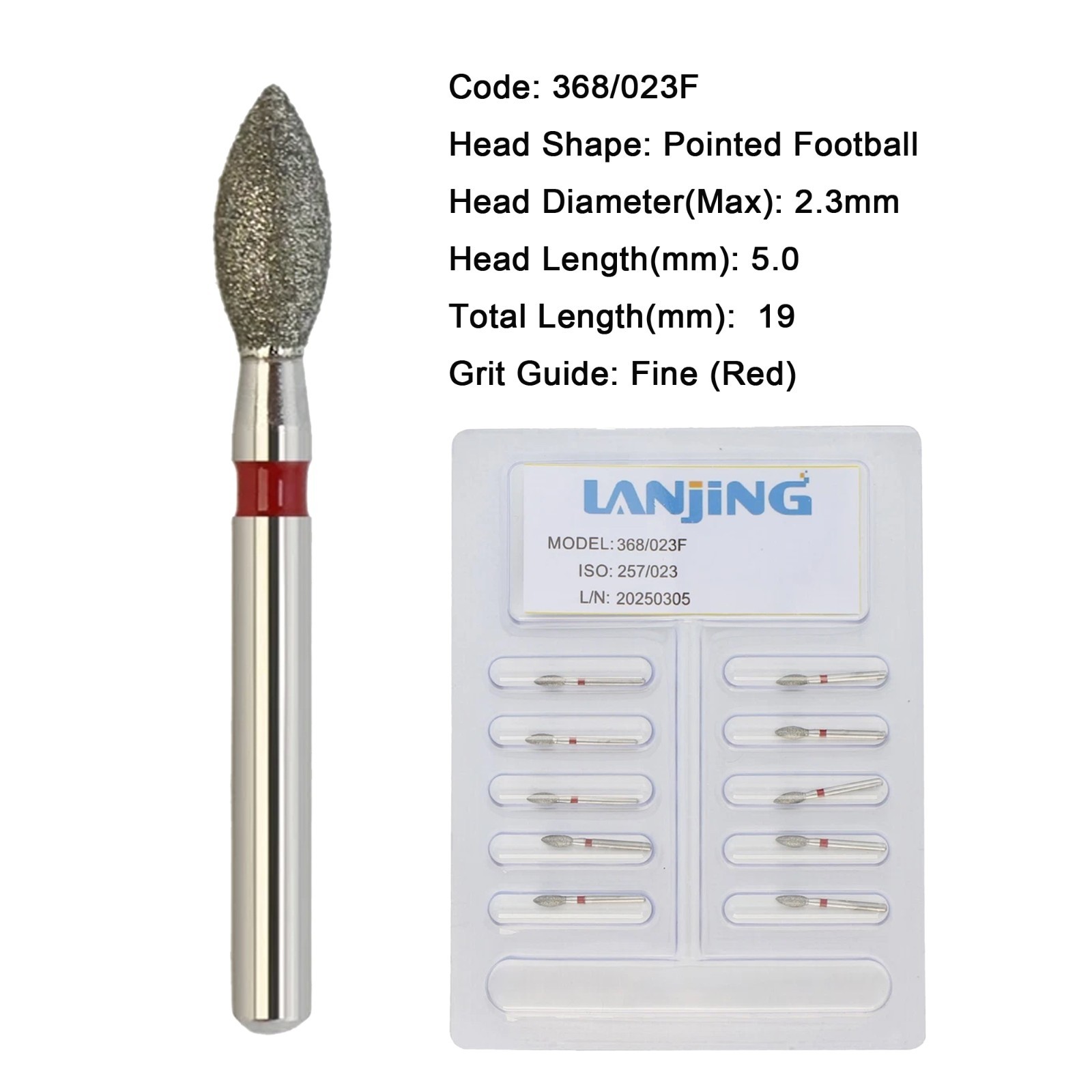 Dental Burs Diamond Egg Football Bur FG 1.6mm High Speed Friction Grip 379 368