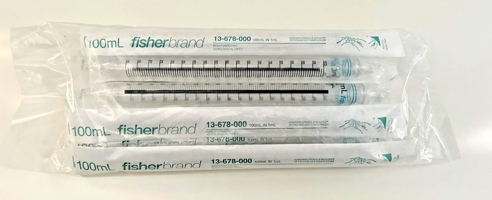 Fisherbrand 13-678-000 Sterile Serological 100mL Pipets Lot of 10 Sealed