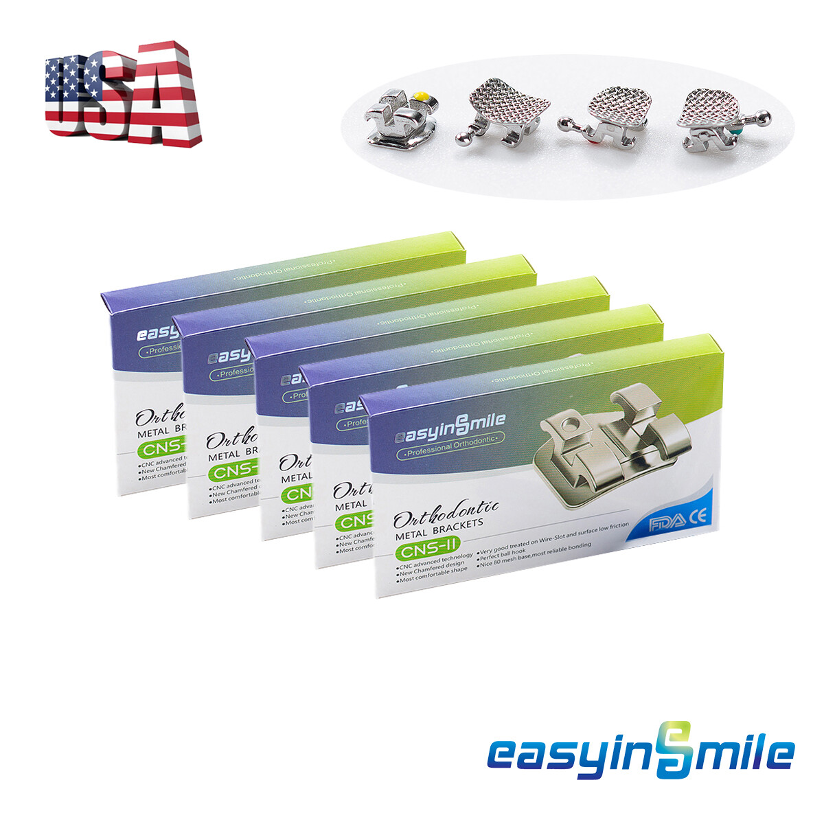 5Packs USA Orthodontic Metal Brackets Ⅱ Mini Roth 022 With Hook345 EASYINSMILE
