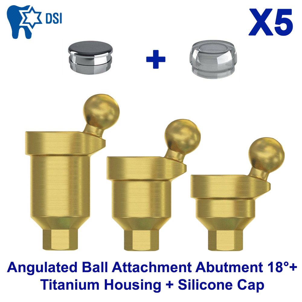 5x DSI Angulated Ball Attachment 18° Basic Kit Standard Silicone Cap