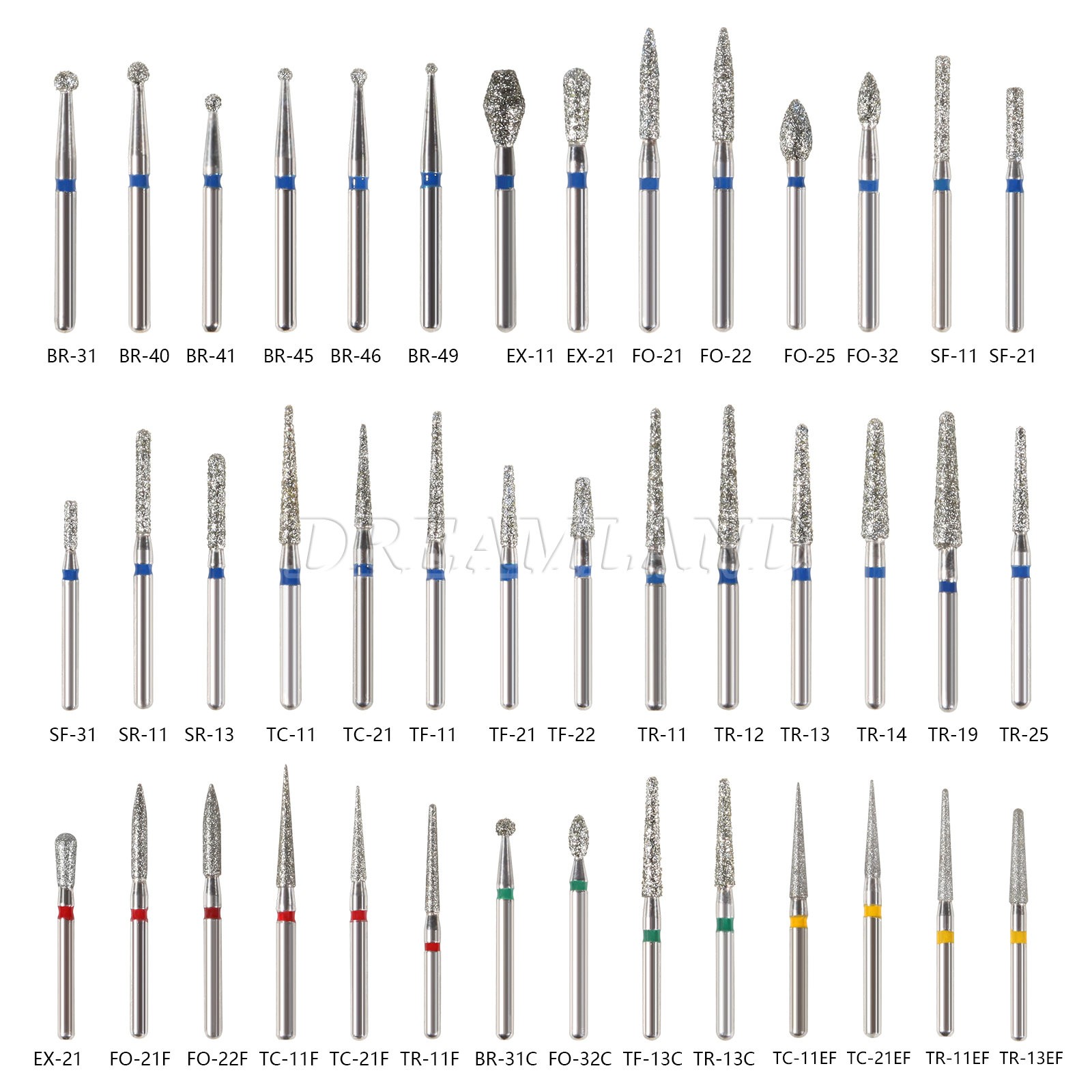 100 piezas/20 tipos Burr fresas de diamante salees FG medio 1,6mm FG1.6mm SKY