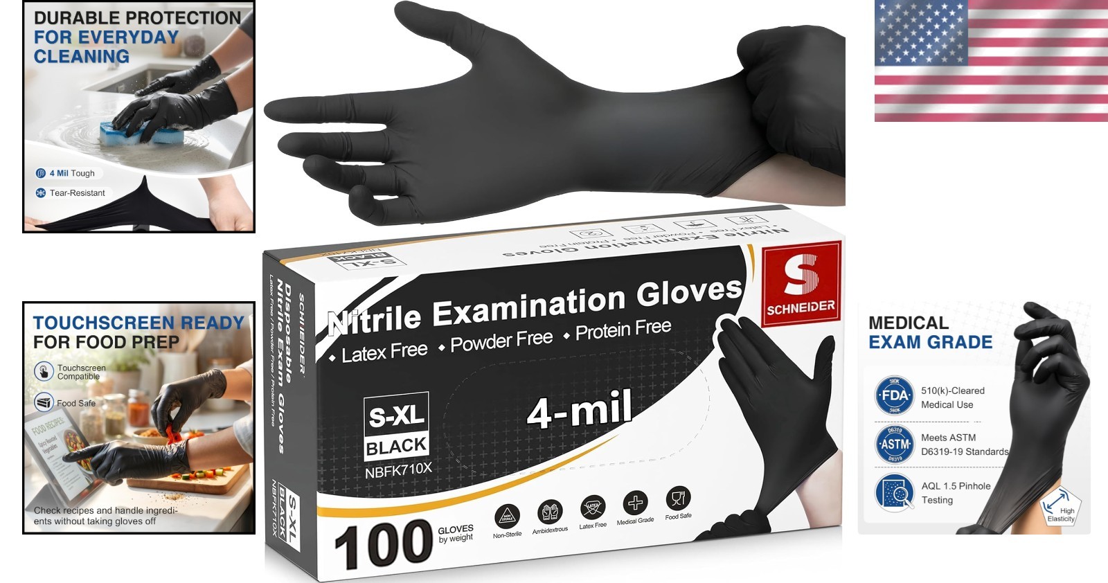 Hypoallergenic Black Nitrile Gloves – Durable, Waterproof & Versatile, 100 Count