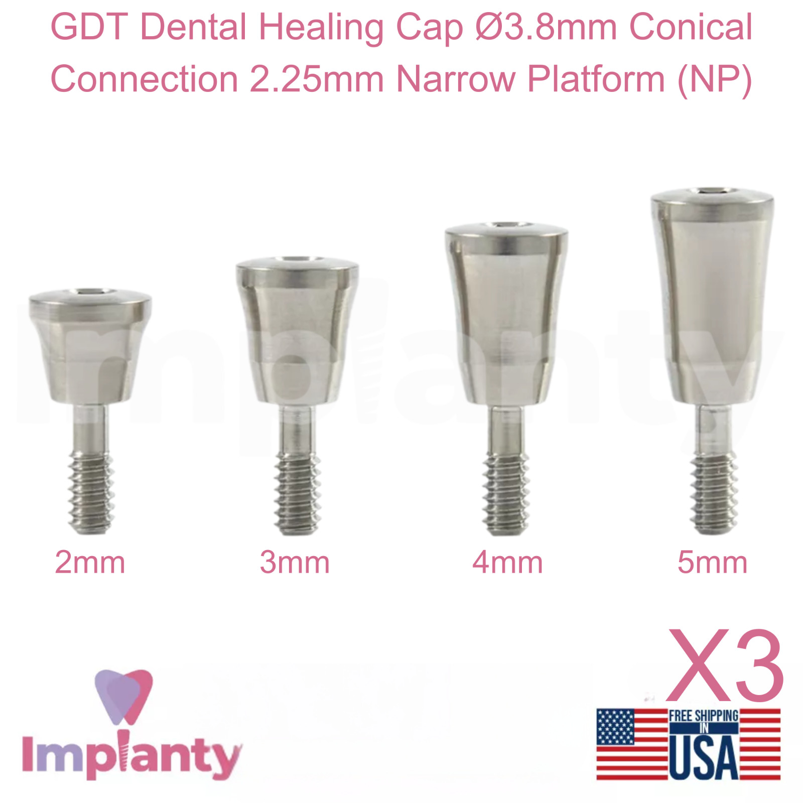 3x GDT Dental Healing Cap Ø3.8mm Conical Connection 2.25mm Narrow Platform (NP)
