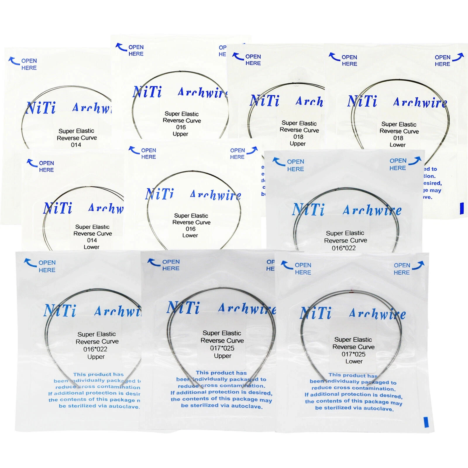 2 Pcs/Pack Dental Orthodontic Niti Arch Wire Reverse Curve Round Rectangular U/L