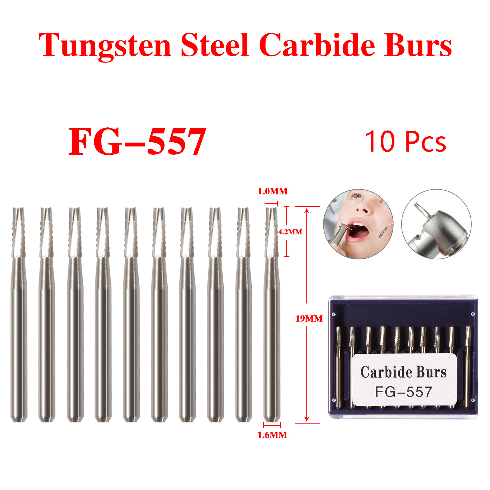 Dental FG557 FG558 Tungsten Carbide Burs Drill Straight Fissure For High Speed